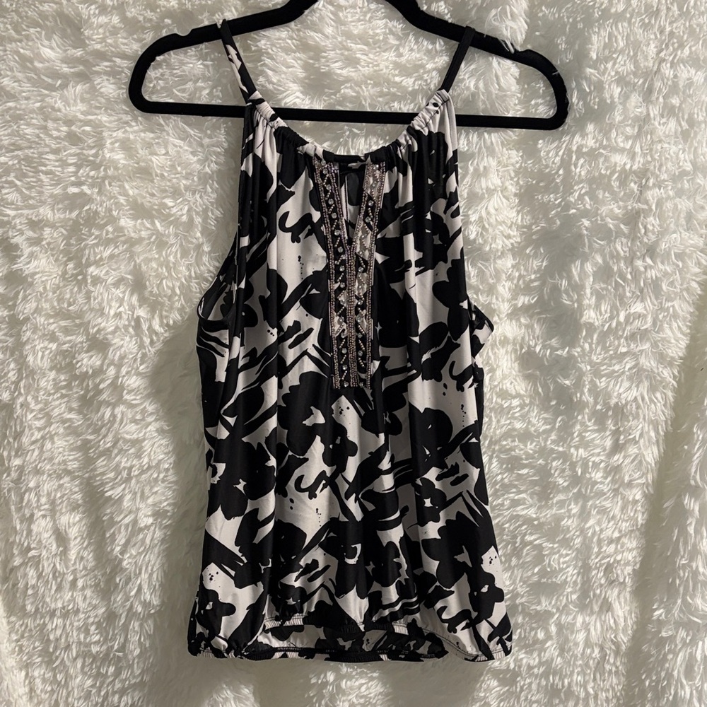 INC International Concepts Black and White Floral Blouse